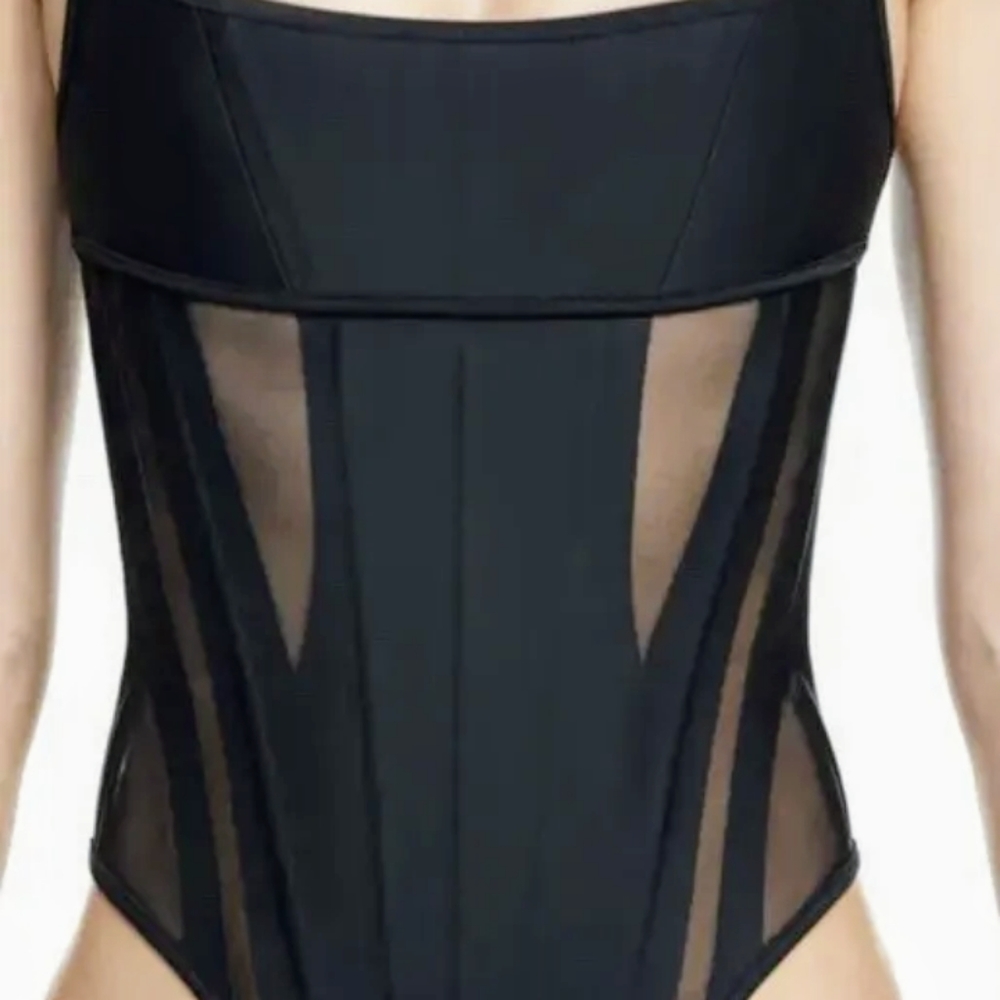 H&M x Mugler Black Mesh-Panelled Corset Top Size X-Large NWT Never worn!